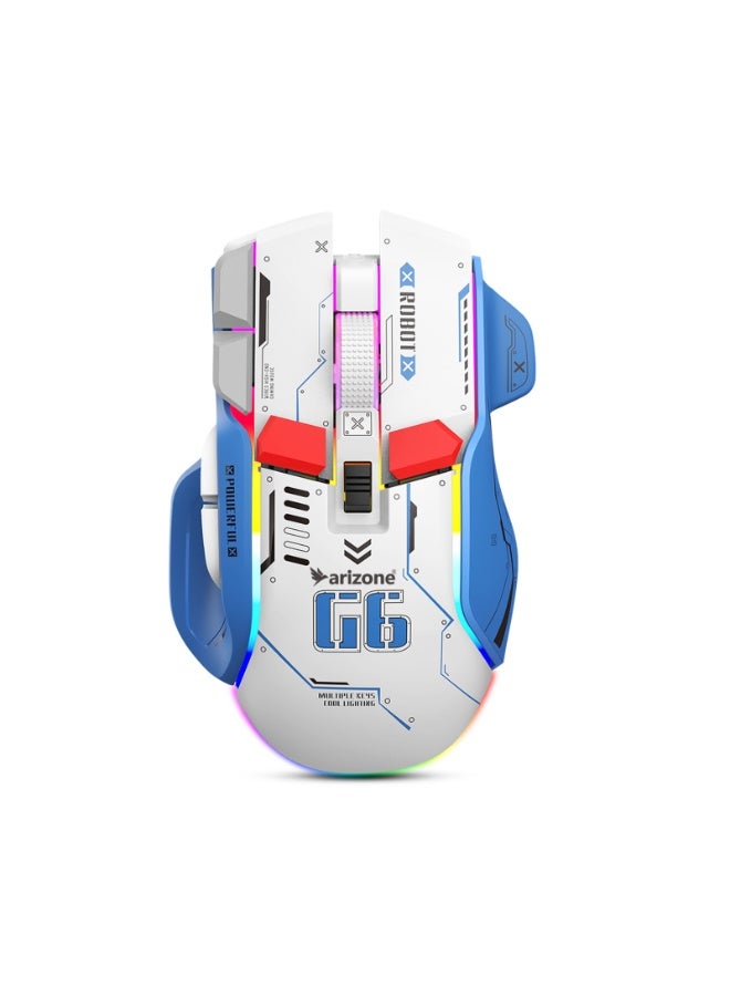 أريزون فأرة ألعاب لاسلكية ثلاثية الأوضاع من أريزون AM-08 G6، تدعم 2.4 جيجا هرتز + بلوتوث 5.1 + سلكية، بإضاءة RGB، ودقة قابلة للتعديل حتى 4000 نقطة في البوصة، قابلة لإعادة الشحن. - Image 1