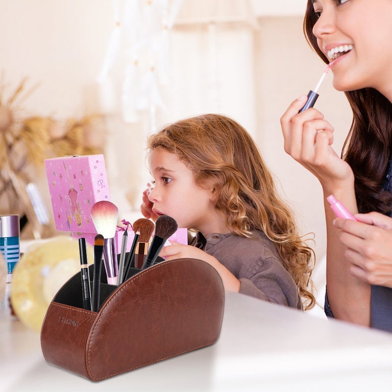 SITHON حامل جهاز التحكم عن بُعد SITHON مع 5 أقسام - حامل مكتب من جلد PU لتنظيم أجهزة التحكم عن بُعد للتلفاز، DVD، Blu-Ray، مشغل الوسائط، أجهزة التحكم في السخان، بني - Image 5