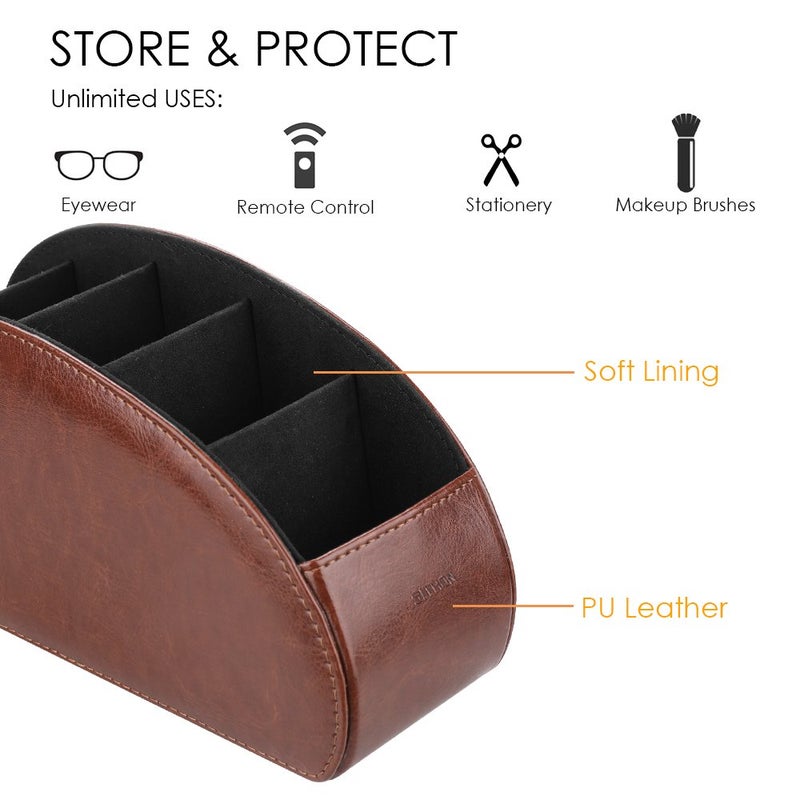 SITHON حامل جهاز التحكم عن بُعد SITHON مع 5 أقسام - حامل مكتب من جلد PU لتنظيم أجهزة التحكم عن بُعد للتلفاز، DVD، Blu-Ray، مشغل الوسائط، أجهزة التحكم في السخان، بني - Image 2