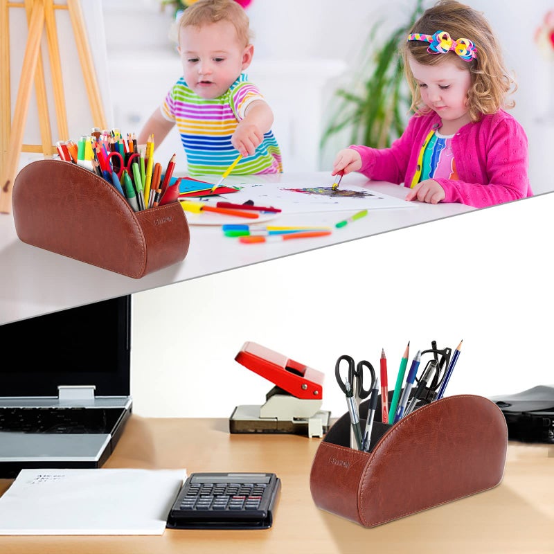 SITHON حامل جهاز التحكم عن بُعد SITHON مع 5 أقسام - حامل مكتب من جلد PU لتنظيم أجهزة التحكم عن بُعد للتلفاز، DVD، Blu-Ray، مشغل الوسائط، أجهزة التحكم في السخان، بني - Image 4