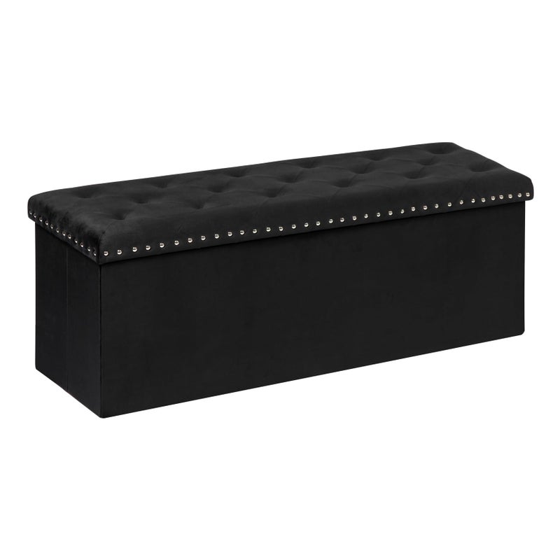 PINPLUS Black Storage Ottoman Bench with Benches Foot Rest Stool Large Long Folding Velvet Toy Shoes Chest for Bedroom Living Room 433x157x157