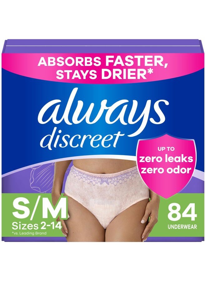 Always Discreet Adult Incontinence Underwear for Women and Postpartum Underwear, Small/Medium, Up to 100% Bladder Leak Protection, 84 Count (2 Packs of 42) - Image 1