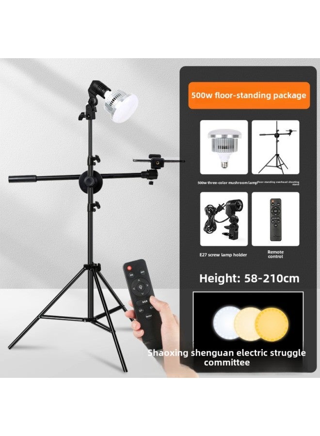 Food Shooting Light Filling Light Live Support Desktop Lighting Artifact Jewelry Soft Light Kitchen Dishes Photo Photography-Light Source Color: 500W Mushroom Lamp +210cm Topside Shooting Frame (Remote Control Three Color Dimming)  - Image 1