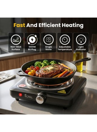 Electric Hot Plate Single Spiral 1000 Watts Adjustable Temperature & Non-Stick Coating 1000 W RA-HPS135 - view 4