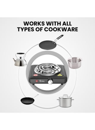 Electric Hot Plate Single Spiral 1000 Watts Adjustable Temperature & Non-Stick Coating 1000 W RA-HPS135 - view 5