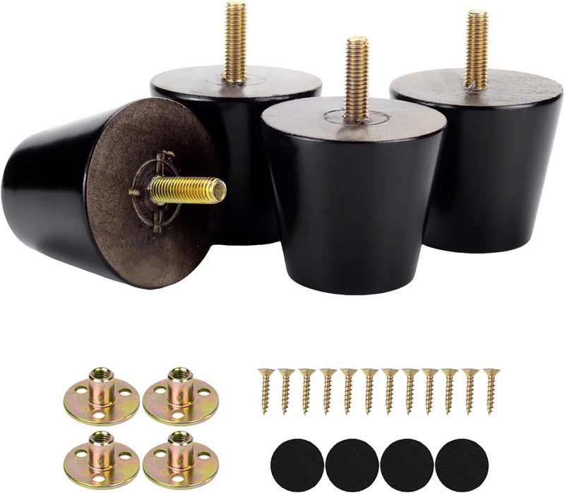 Maricome Furniture Feet 2 Inch Black Replacement Legs for Chair Dresser Ottoman Cabinet Set of 4 Screw in Tiny Small Wood Legs Predrilled M8 Bolt - Image 1