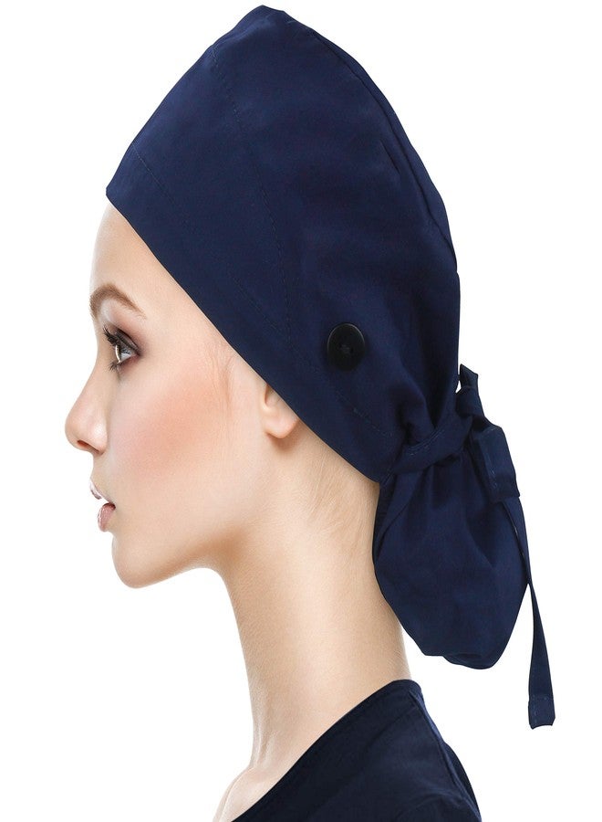QBA Working Cap with Button Long Hair, Adjustable Working Hat Sweatband Cotton Ponytail Holder, Tie Back Hats for Women & Men, One Size - Image 1