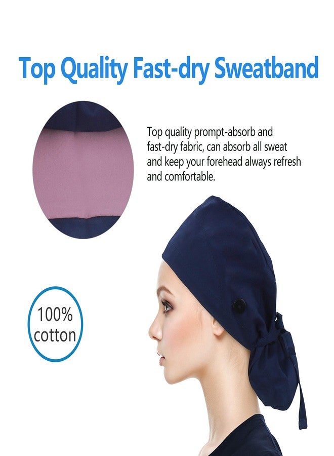 QBA Working Cap with Button Long Hair, Adjustable Working Hat Sweatband Cotton Ponytail Holder, Tie Back Hats for Women & Men, One Size - Image 4