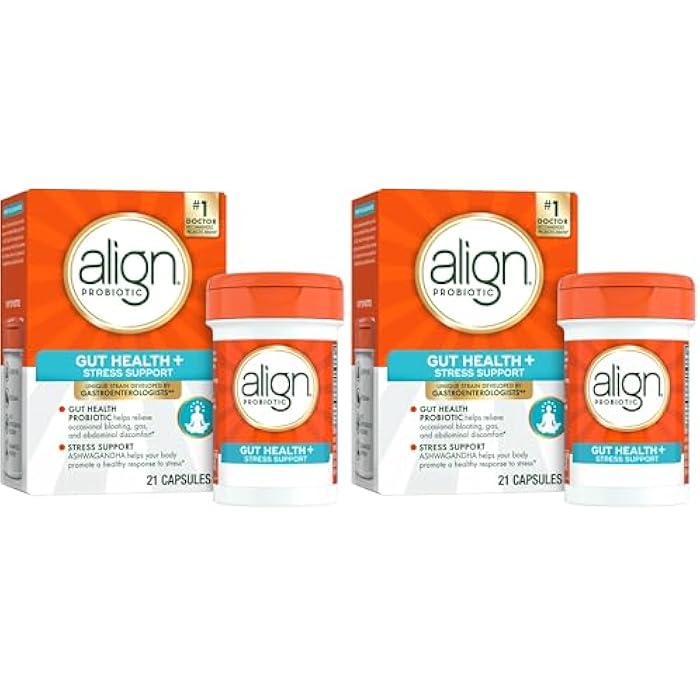 Align Probiotic, Gut Health + Stress Support, with Probiotics for Digestive Health and Ashwagandha to Help Calm Mind and Body*, #1 Doctor Recommended Brand‡, 21 Capsules (Pack of 2) - Image 1