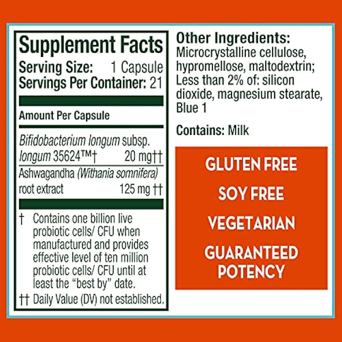 Align Probiotic, Gut Health + Stress Support, with Probiotics for Digestive Health and Ashwagandha to Help Calm Mind and Body*, #1 Doctor Recommended Brand‡, 21 Capsules (Pack of 2) - Image 2