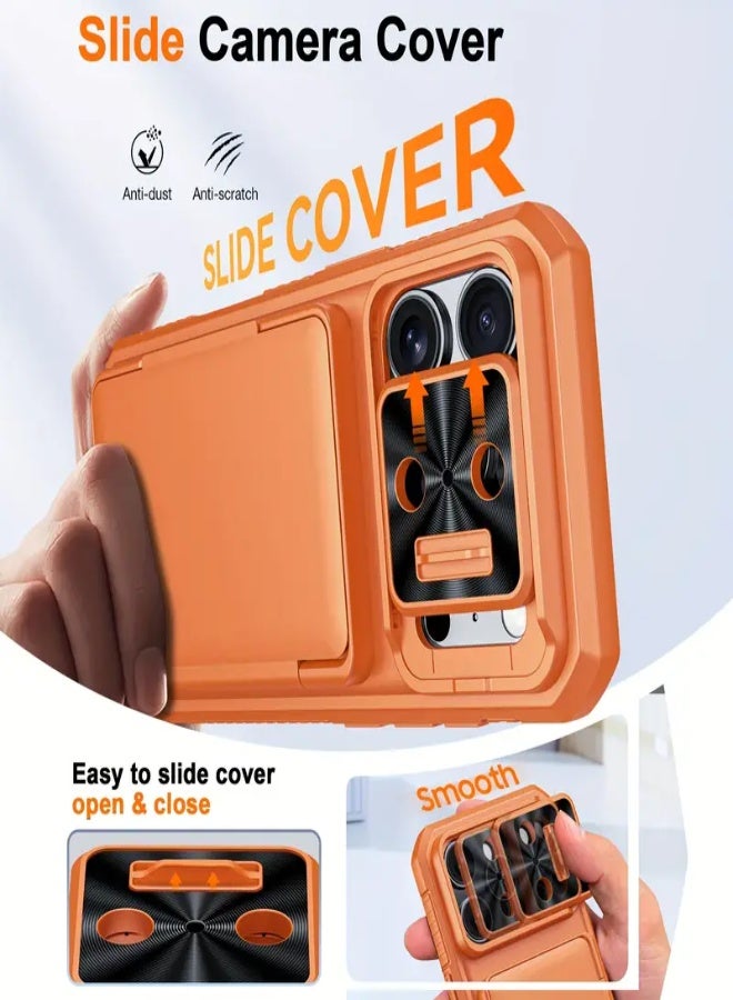 AROAQ Case for iPhone 17 Pro – Wallet Cover with Lanyard, Built-in Card Holder (4-5 Cards), Slide Lens Camera Cover & Capture Button, Retro Durable Protective Case - Orange - Image 5