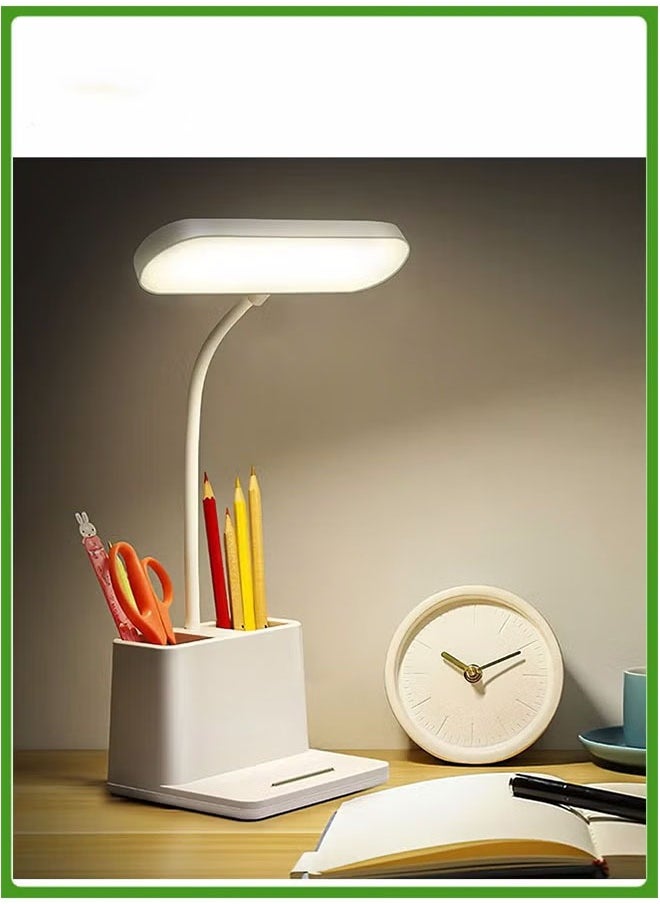 Generic Desk Lamp, LED Table Light for Home Office Lighting, 3 Modes Study Lamp, Dimmable Office Light, Small Desk Lamp with Rechargeable USB Charging Port and Pen Holder, White  - Image 1