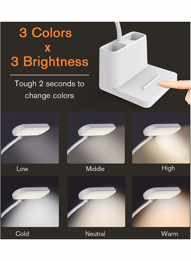 Generic Desk Lamp, LED Table Light for Home Office Lighting, 3 Modes Study Lamp, Dimmable Office Light, Small Desk Lamp with Rechargeable USB Charging Port and Pen Holder, White  - Image 5