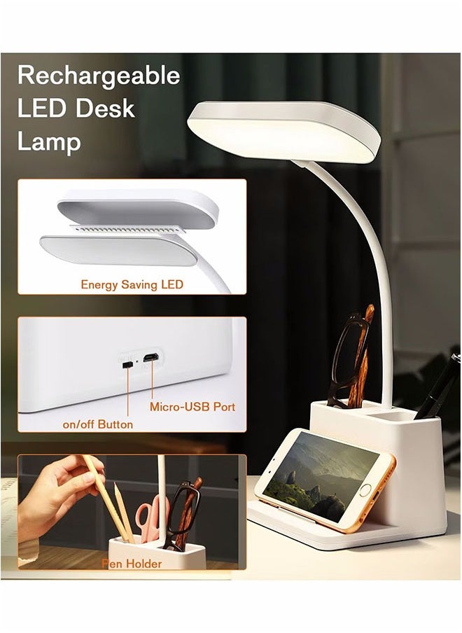 Generic Desk Lamp, LED Table Light for Home Office Lighting, 3 Modes Study Lamp, Dimmable Office Light, Small Desk Lamp with Rechargeable USB Charging Port and Pen Holder, White  - Image 3