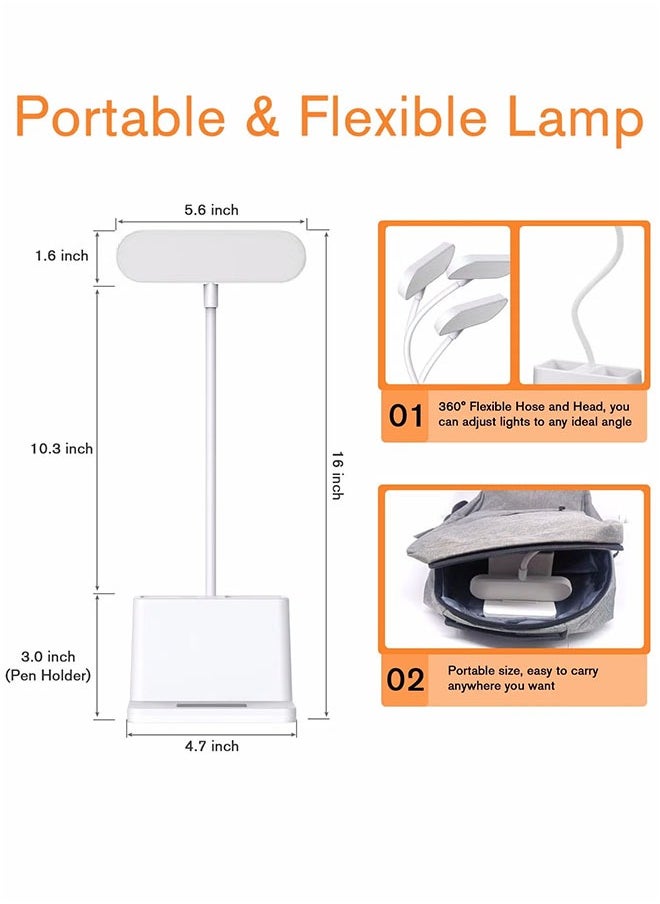 Generic Desk Lamp, LED Table Light for Home Office Lighting, 3 Modes Study Lamp, Dimmable Office Light, Small Desk Lamp with Rechargeable USB Charging Port and Pen Holder, White  - Image 2