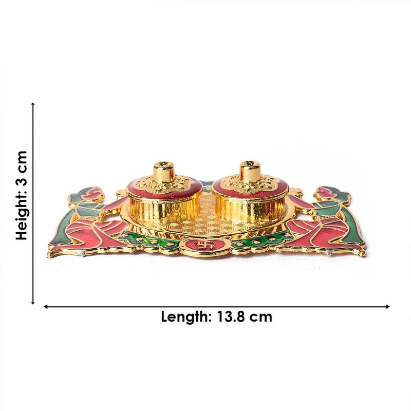 SATVIK STORE SATVIK 1 Pc Designer Kankavati Roli ChawalRice Holder Akshata Kumkum Haldi Holder Indian Festival Rakhi Pooja Thali Diwali Pujan Puja Mandir Tika Platter Housewarming Gifts Items - Image 4