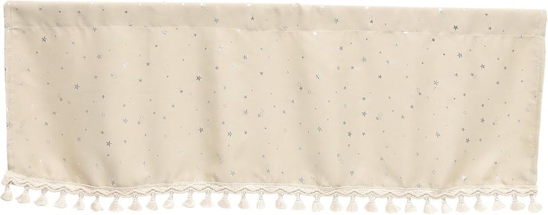 ستارة برينت (Star Print) لتزيين النوافذ الصغيرة، بلون بيج مع زخارف بالتيلات وقضيب قصير، مناسبة للمطبخ وغرفة الطعام، قطعة زينة نصفية بمقاس 132x46 سم - Image 1