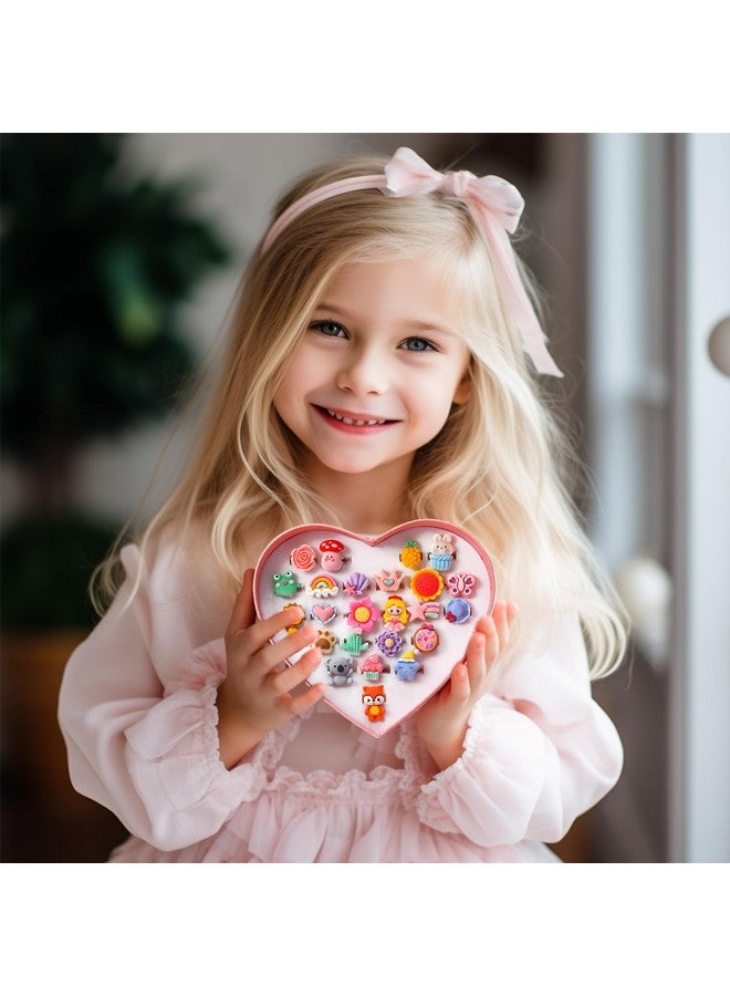 بينك شيب خواتم مجوهرات للبنات الصغيرات في صندوق، قابلة للتعديل، بدون تكرار، خواتم للعب والتنكر (حلقة سطحية مكونة من 24 حلقة) - Image 2