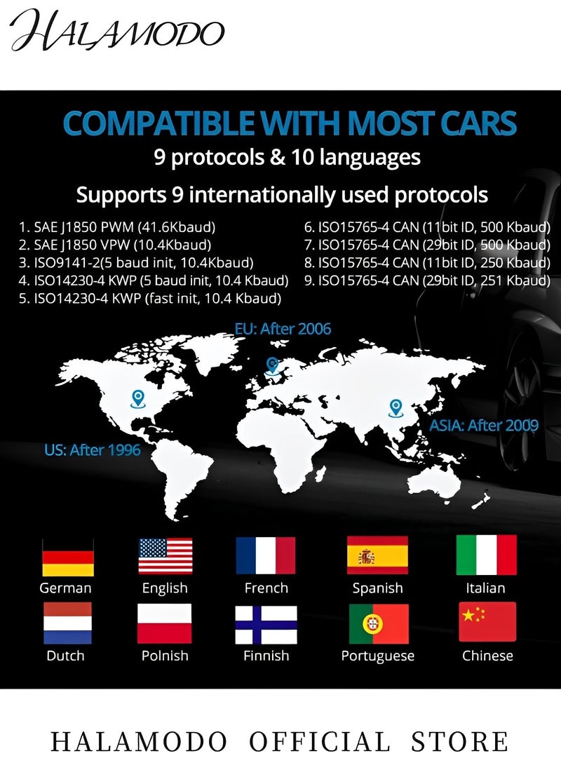 HALAMODO Car OBD2 Diagnostic Scanner Code Reader Diagnostic Scan Tool Check Engine Failure Code & Clear Code & View Frozen Frame Data for Cars & Trucks & Vans  - Image 4