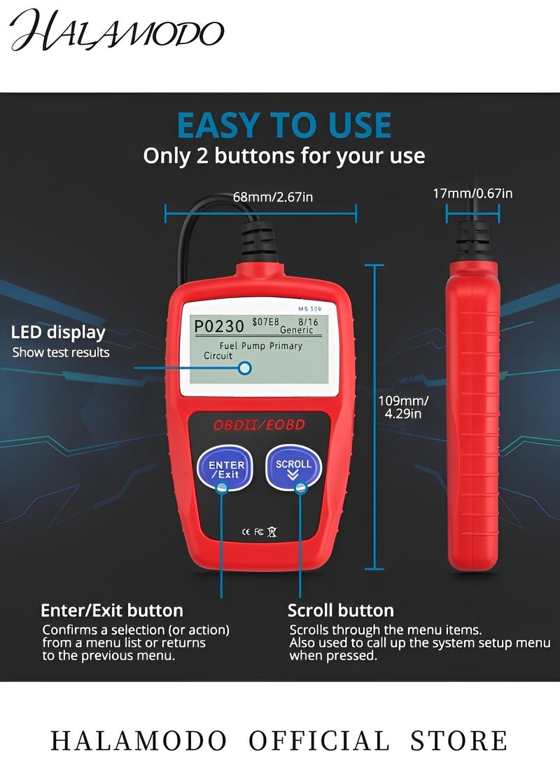 HALAMODO Car OBD2 Diagnostic Scanner Code Reader Diagnostic Scan Tool Check Engine Failure Code & Clear Code & View Frozen Frame Data for Cars & Trucks & Vans  - Image 5