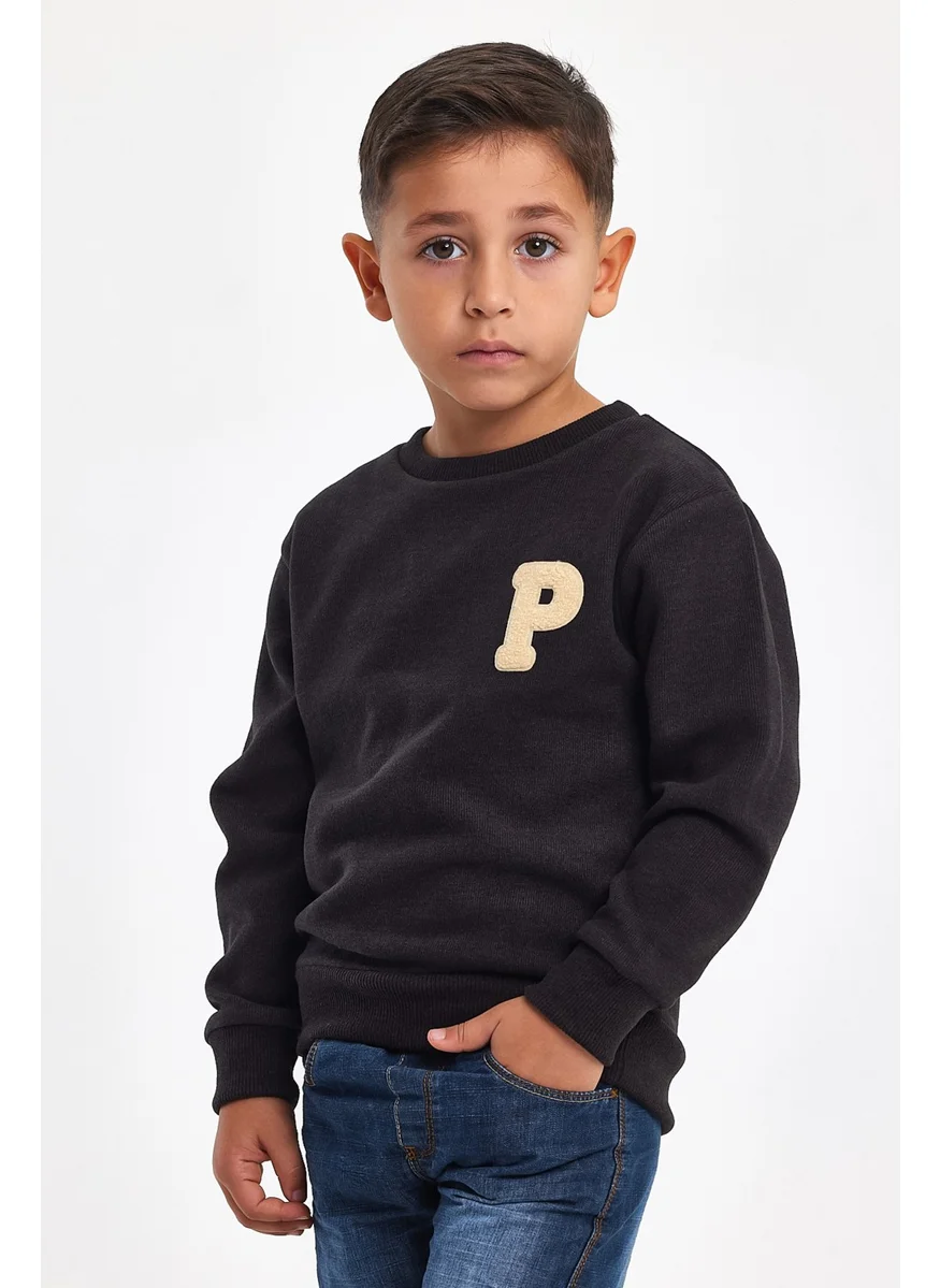 Mrs & Kids 3D Embroidered Smoked Wool and Cotton Winter Crew Neck Children's Men's Sweatshirt