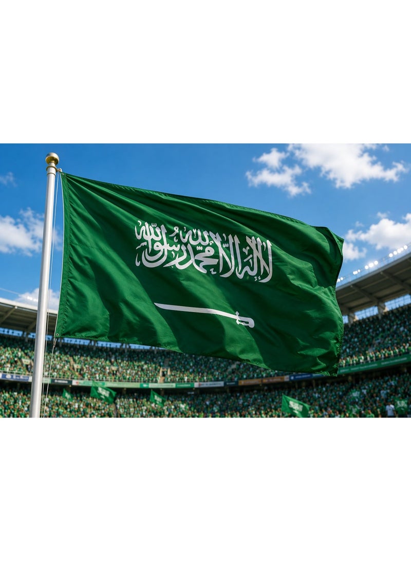 Mawan Saudi Arabia flag, double-sided print, 90 x 150 cm, with flagpole - High-quality polyester - Flags for cheering and events - Image 1