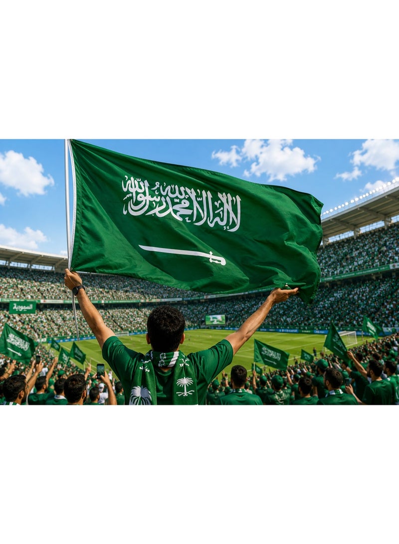 Mawan Saudi Arabia flag, double-sided print, 90 x 150 cm, with flagpole - High-quality polyester - Flags for cheering and events - Image 2