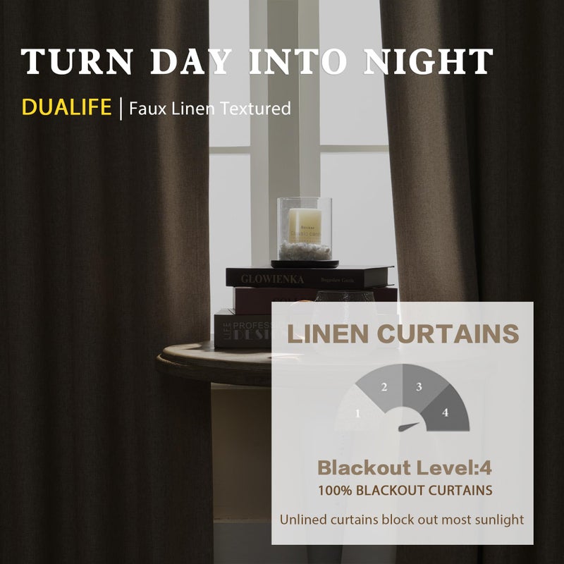 DUALIFE Taupe Curtains 102 Length 2 Panels, Tan Brown Blackout Curtains Thermal Insulated Window Treatment Room Darkening Drapes for Living Room Back Tab/Rod Pocket,50 by 102 Inches Long - Image 3