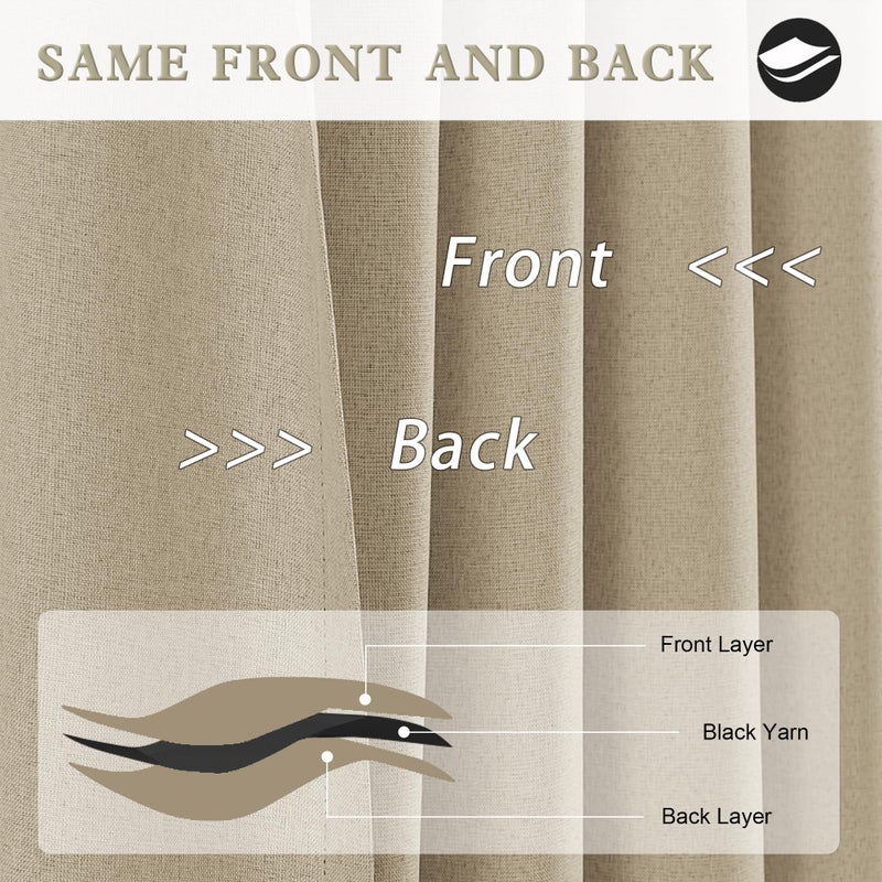 DUALIFE Taupe Curtains 102 Length 2 Panels, Tan Brown Blackout Curtains Thermal Insulated Window Treatment Room Darkening Drapes for Living Room Back Tab/Rod Pocket,50 by 102 Inches Long - Image 5