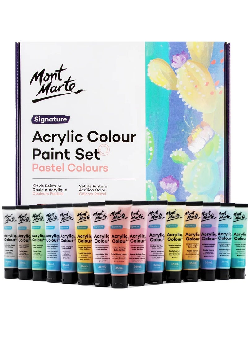 Mont Marte 36-Piece Signature Acrylic Paint Set Pastel Colours 36ml Content Per Tube - Image 1