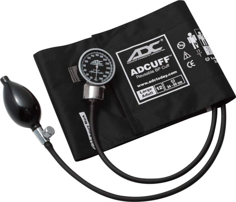 ADC 700-12XBK Diagnostix Model 700 Pocket Aneroid Sphygmomanometer with Adcuff Nylon Blood Pressure Cuff, Large Adult, Black - Image 1