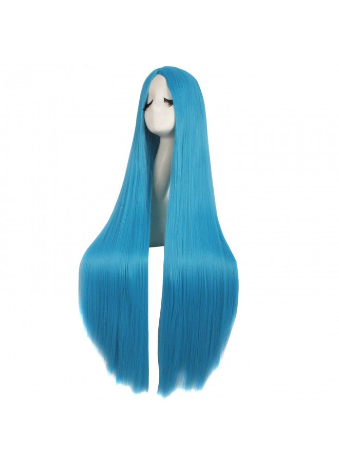 MapofBeauty MapofBeauty 40 Inch/ 100 cm Carve Long Straight Cosplay Wig Anime Costume Party Wig (Cyan Blue)  - Image 3