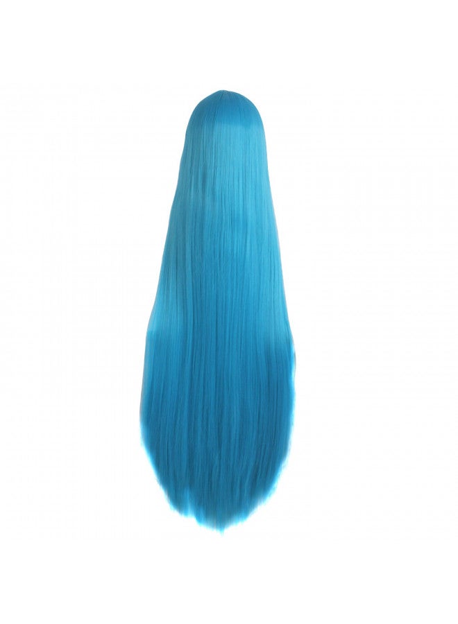 MapofBeauty MapofBeauty 40 Inch/ 100 cm Carve Long Straight Cosplay Wig Anime Costume Party Wig (Cyan Blue)  - Image 4