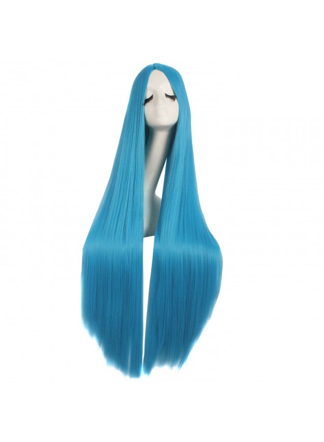 MapofBeauty MapofBeauty 40 Inch/ 100 cm Carve Long Straight Cosplay Wig Anime Costume Party Wig (Cyan Blue)  - Image 1