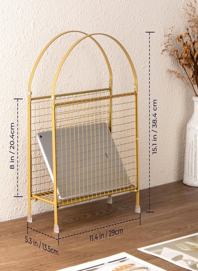 PUERSI Freestanding Magazine Holder – Modern Touch Handbag Design, Magazine Organizer Metal Rack for Books, Vinyl Record, Newspaper (Gold) - Image 4