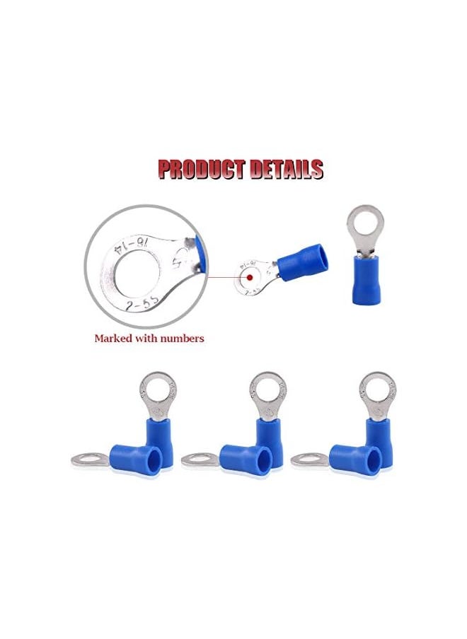 PROMASS promass 100Pcs 16-14AWG Insulated Terminals Ring Electrical Wire Crimp Connectors (Blue, M5)  - Image 4