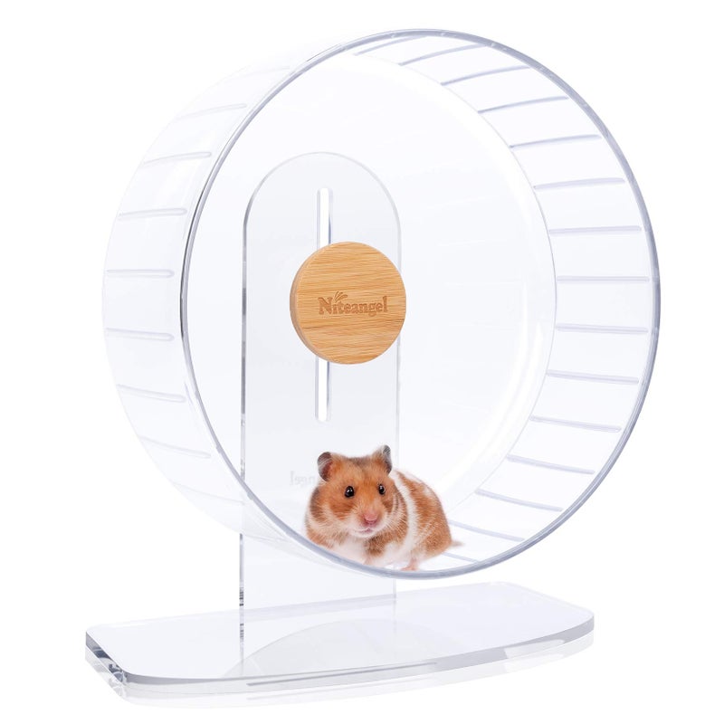 Niteangel SuperSilent Hamster Exercise Wheels Quiet Spinner Hamster Running Wheels with Adjustable Stand for Hamsters Gerbils Mice Or Other Small Animals L Transparent