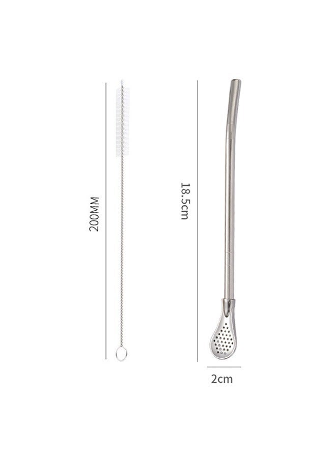 5 Pcs Reusable Straw Set Filter Spoon, Detachable Mate Tea Stainless Steel Drinking Straws with Cleaning Brush, Stirring spoon for Coffee Juice (Colorful)  - Image 2