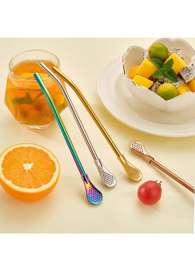 5 Pcs Reusable Straw Set Filter Spoon, Detachable Mate Tea Stainless Steel Drinking Straws with Cleaning Brush, Stirring spoon for Coffee Juice (Colorful)  - Image 4