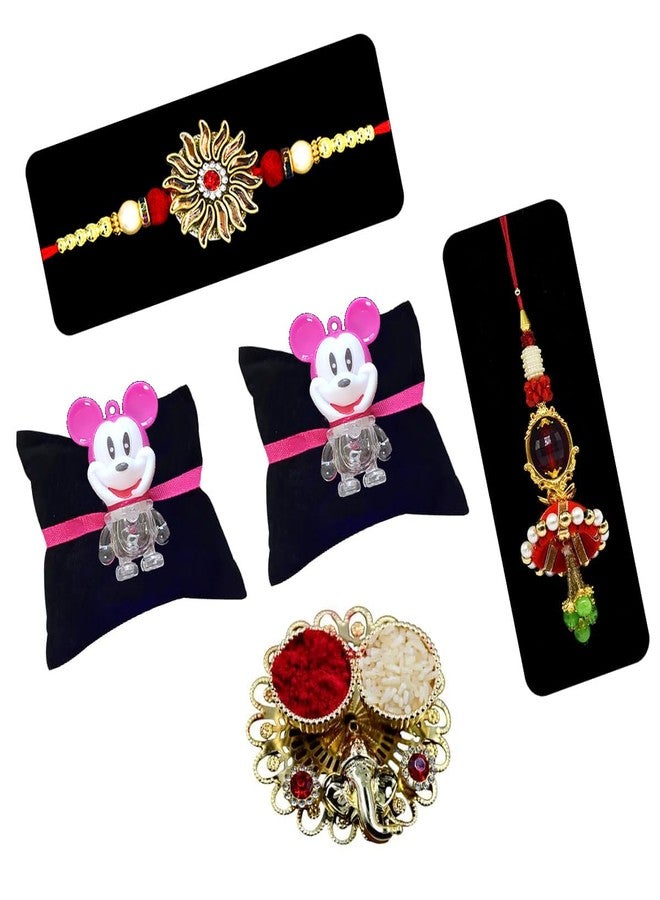 Saugat Traders Exclusive Rakhi Combo Pack of 4 For Bhaiya Bhabhi and KIds with Roli Chawal Chopra Pack - Lumba Rakhi - Younger Elder Brother - Bhabhi - Quirky - Cartoon - Image 1