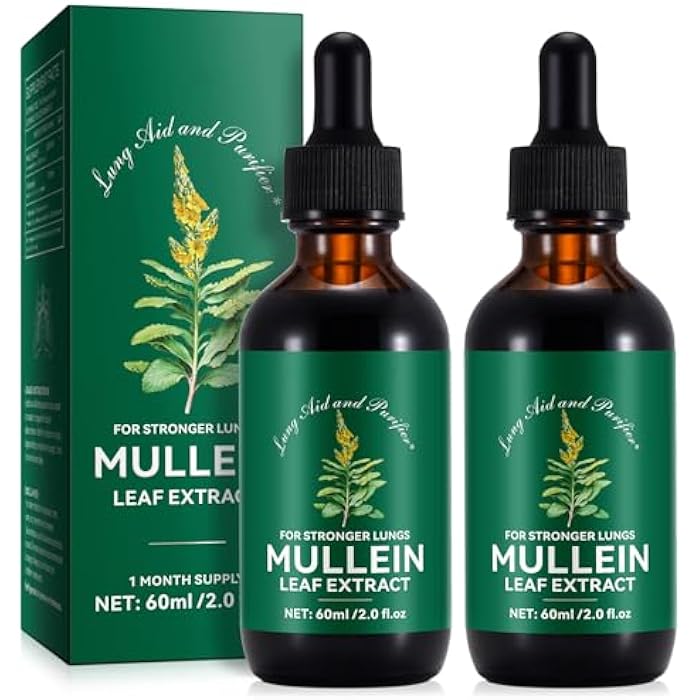 QJCWXIAOX 2 Pack Mullein Drops for Lungs, Mullein Leaf Extract with Chlorophyll,Mullein Leaf Extract for Lung Cleanse and Respiratory Support -2 Bottles - Image 1
