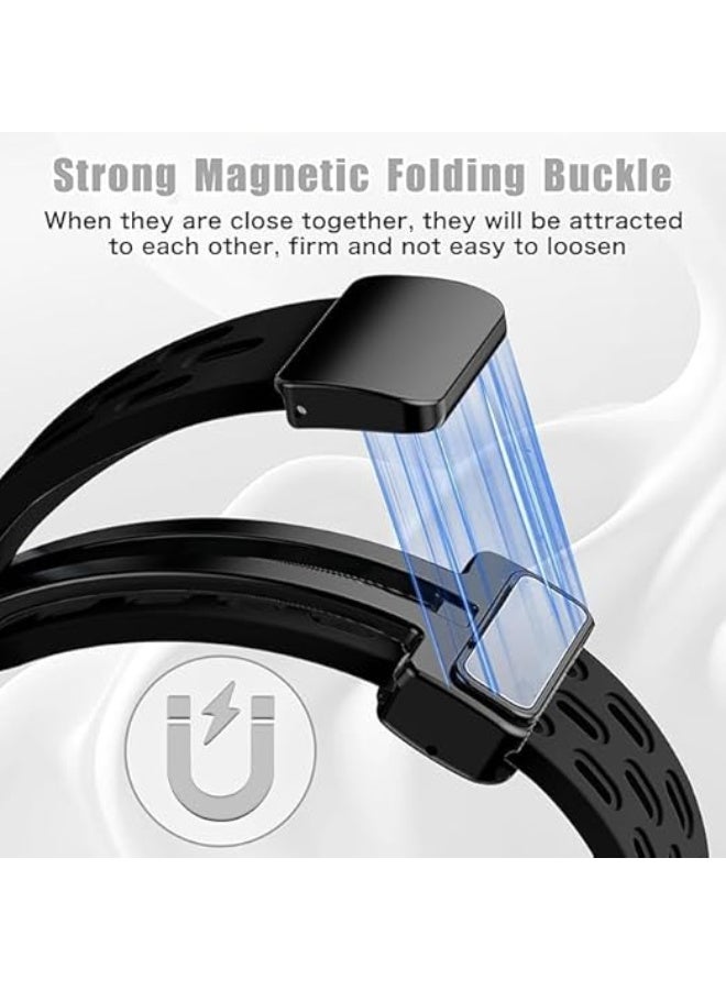 Strap For Xiaomi Mi Band 10/9/8 Magnetic Metal Buckle Sport Breathable Strap for Men Women Band Quick Release Soft Replacment Wristband For Xiaomi Smart Band 8/9/10 (Black) - Image 4