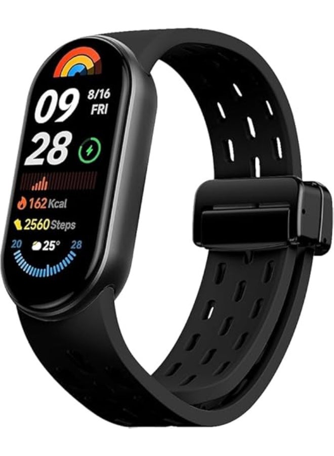 Strap For Xiaomi Mi Band 10/9/8 Magnetic Metal Buckle Sport Breathable Strap for Men Women Band Quick Release Soft Replacment Wristband For Xiaomi Smart Band 8/9/10 (Black) - Image 1