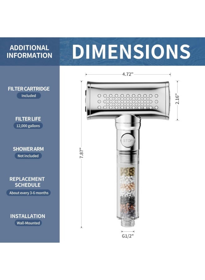 TAFAN™ High Pressure Filtered Shower Head with Handheld - 4 Spray Settings Detachable Hand Held Showerhead, Rain Shower Head with Hose, Extra Filter Cartridge, Anti-Clog Nozzles, Chrome Finish. - Image 2