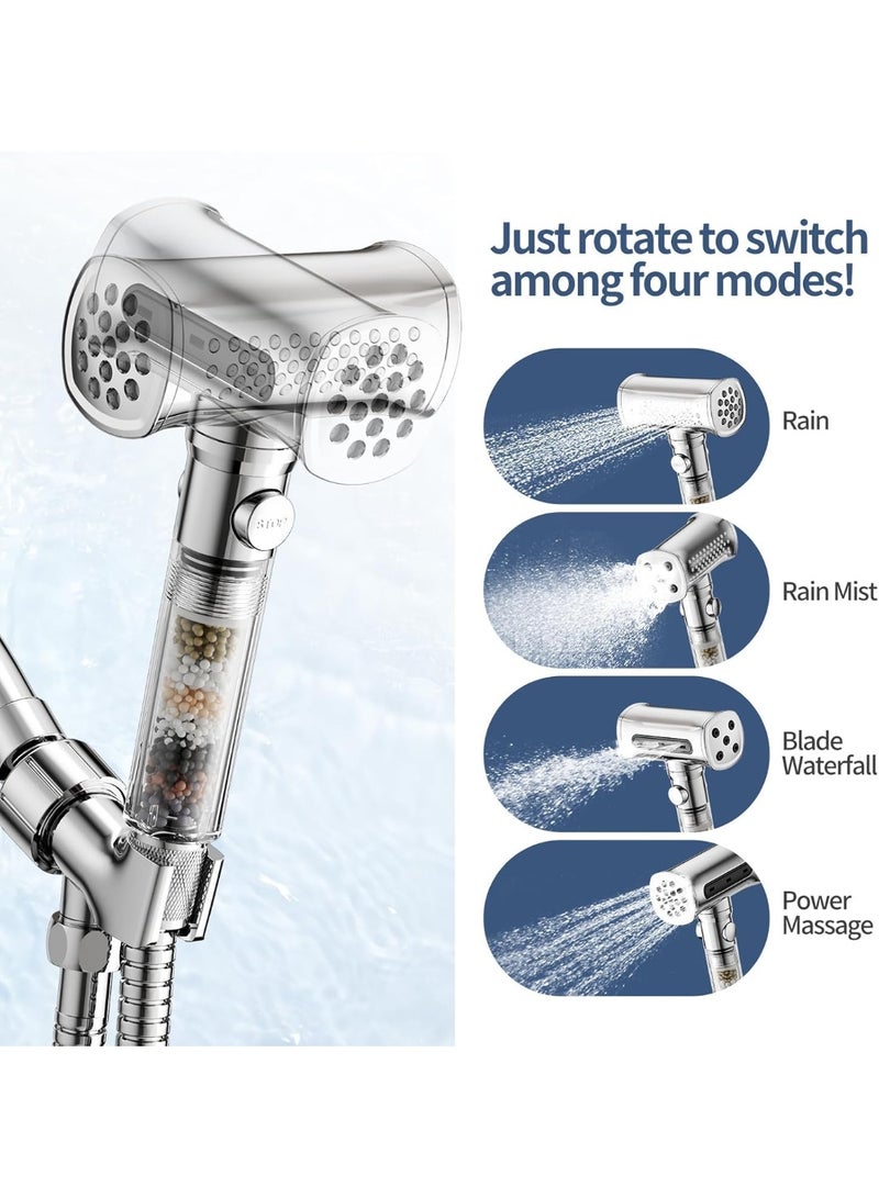 TAFAN™ High Pressure Filtered Shower Head with Handheld - 4 Spray Settings Detachable Hand Held Showerhead, Rain Shower Head with Hose, Extra Filter Cartridge, Anti-Clog Nozzles, Chrome Finish. - Image 3