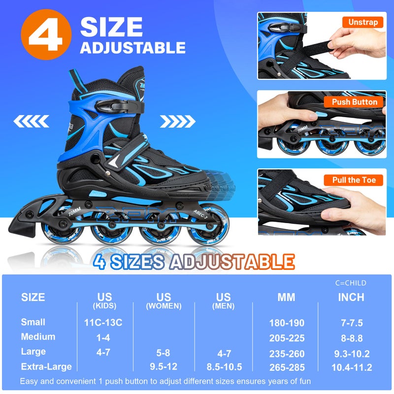 2pm Sports Vinal Boys and Girls Adjustable Flashing Inline Skates, All Wheels Light Up, Fun Illuminating Skates for Kids and Youths - Azure Large(4Y-7Y US - Image 4