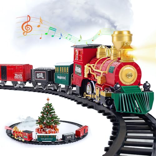 OCHIDO Christmas Train Set Electric Train Set with Smokes Lights and Sound Toy Train Set for Under Christmas Tree Christmas Tree Train Gifts for 3 4 5 6 7 8 Year Old Kids - Image 1