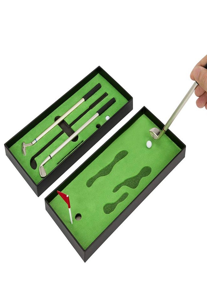 LANTOOZI Golf Pen Set, Mini Desktop Golf Ball Pen, Top Golf Gift with Putting Green, 3 Golf Clubs Pens with Balls and Flag - Image 2