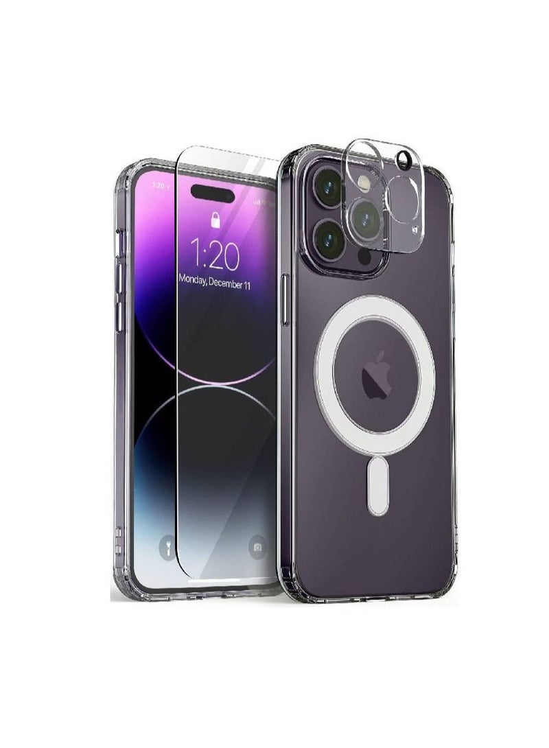 iPhone 14 Pro MAX case cover compatible with MagSafe with Tempered Glass Screen Protector and Camera Lens Protector Clear - Image 1