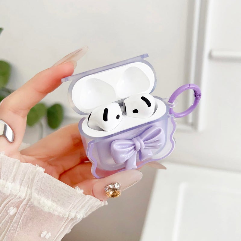 OTOPO Cute AirPods 4 Clear Case, Girly 3D Bow Design Soft TPU Protective Shockproof Kawaii Apple iPod 4th Generation Cover with Cleaner Kit & Keychain Girls Women Purple Bow - Image 2